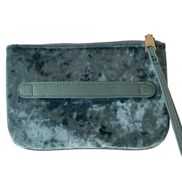 bebe Crushed Velvet Light Blue Wristlet Bag - Picture 6 of 7